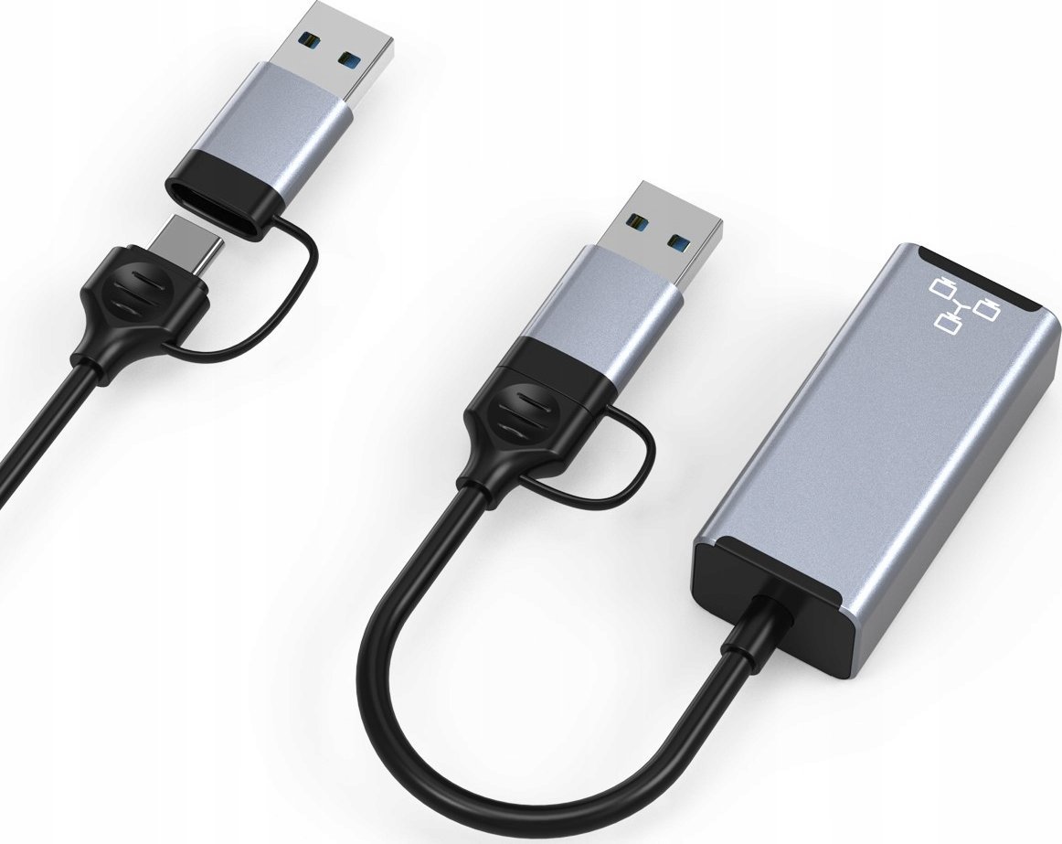 Adaptues rrjeti BOUNN USB A Type C në RJ45, 1000Mbps, gri
