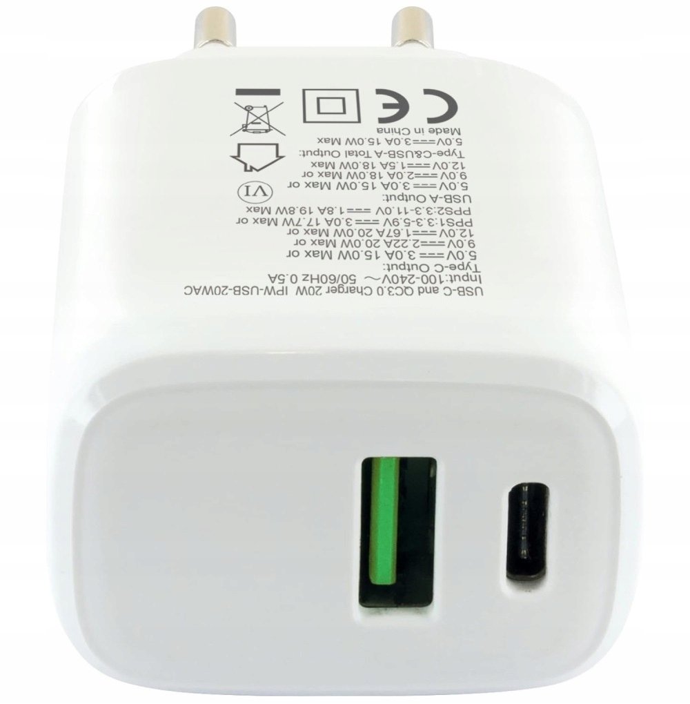 Karikues USB Techly 18W USB A, 20W USB C GaN, i bardhë