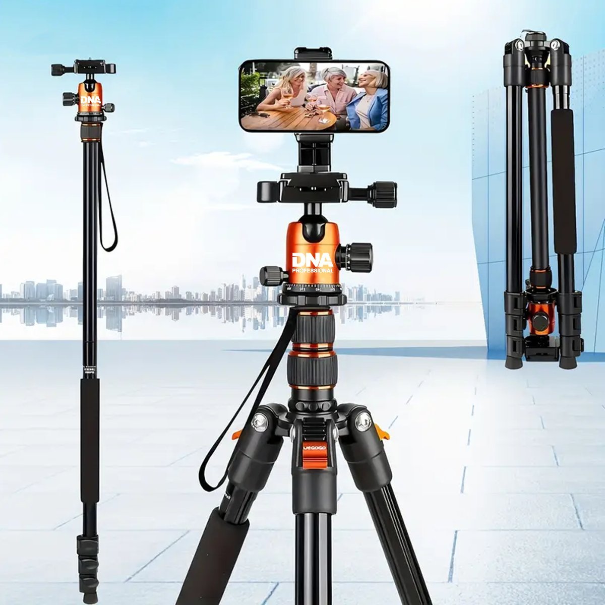 Tripod për kamera dhe telefon Bitmat PS1 PRO, 170 cm, me mbajtëse telefoni dhe çantë transporti, i zi
