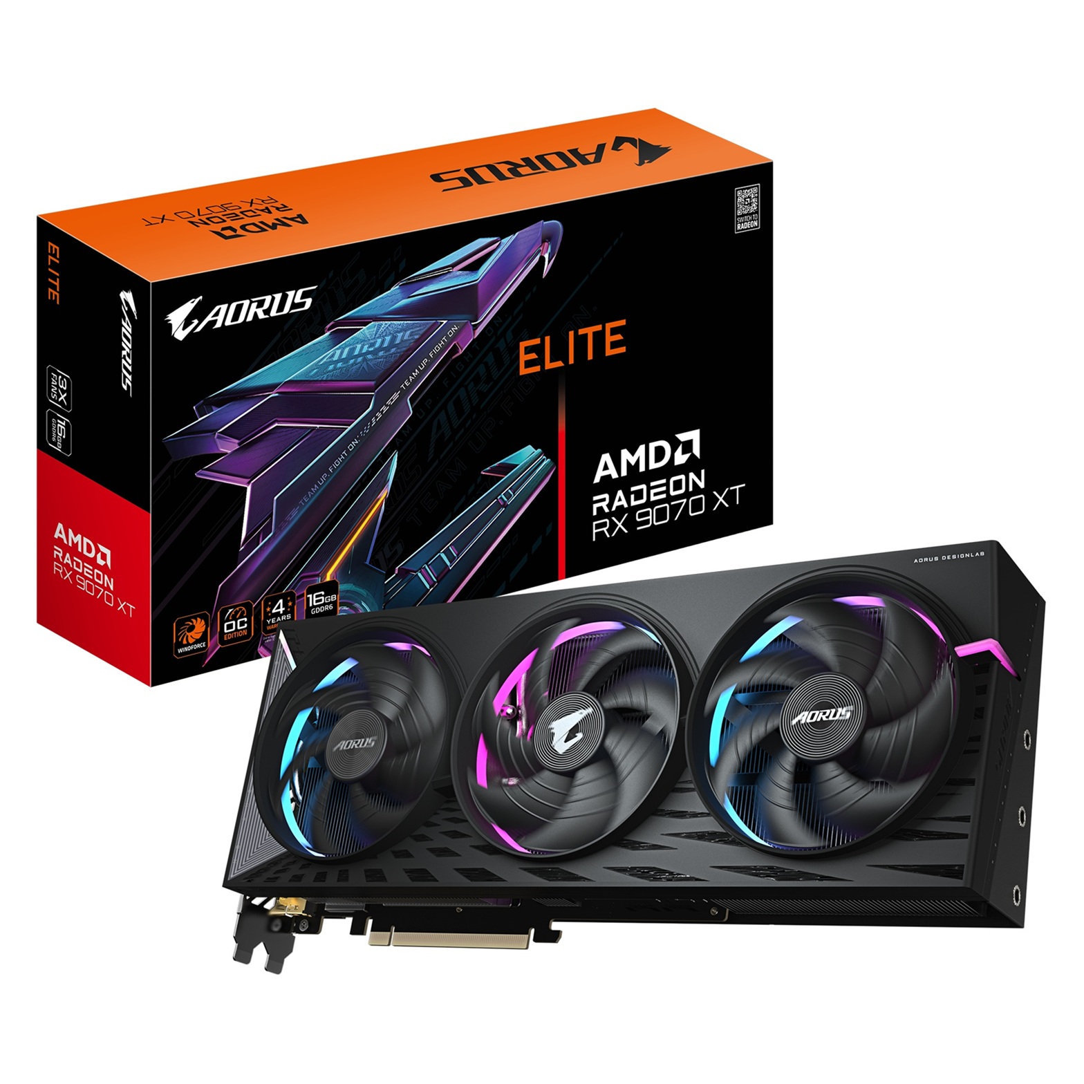 Kartë grafike GIGABYTE AORUS Radeon RX 9070 XT ELITE, 16GB GDDR6, 256bit, e zezë