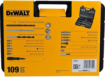 Set aksesorësh DeWalt MDT-0109, 109 pjesë, për dru metal dhe muraturë