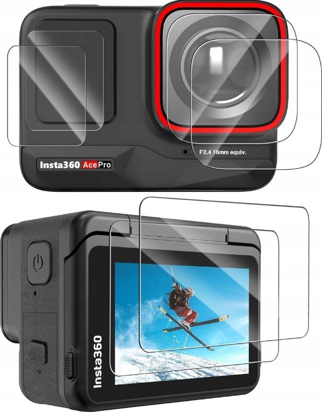 Set mbrojtës lentesh dhe ekrani SunnyLife për Insta360 Ace Pro, 6x lens hood, 2x mbrojtëse LCD, i zi