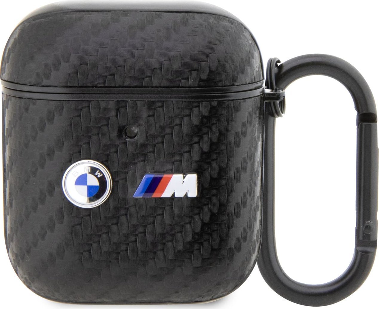Mbulesë BMW për AirPods 1/2, Carbon Double Metal Logo, e zezë