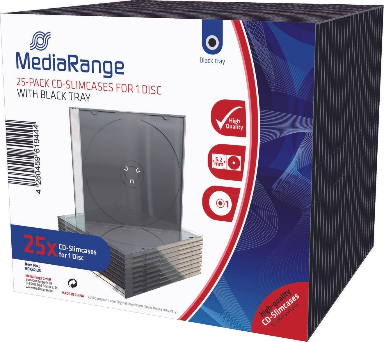 Kuti disku MediaRange Slim Case BOX32-25, set 25 copë, tabaka e zezë