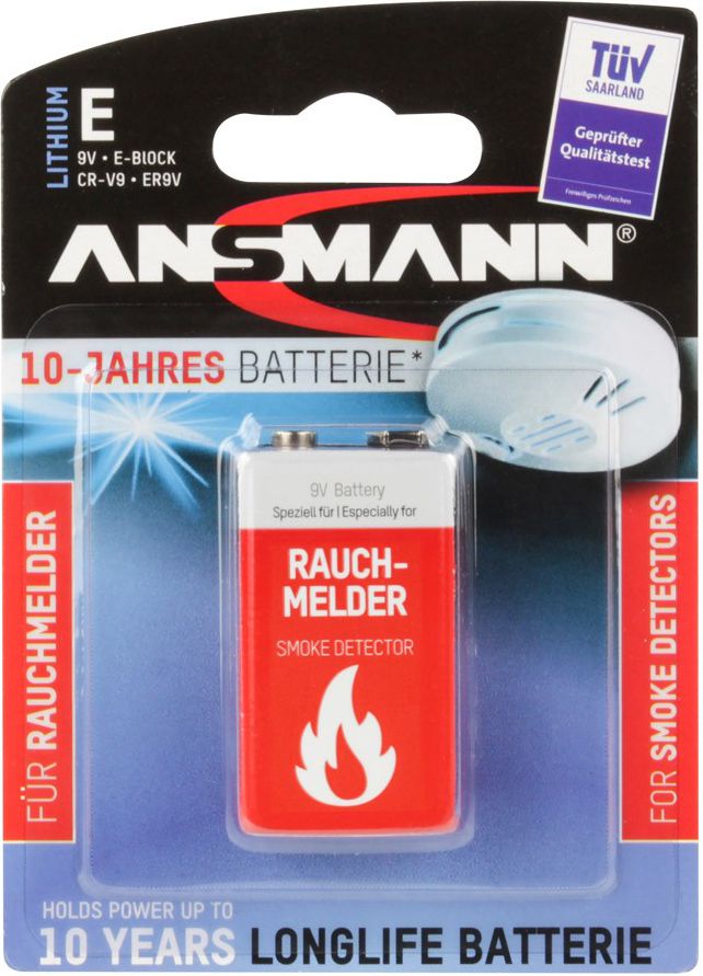 Bateri litiumi 9 V E‑Block, ANSMANN 5021023‑01, 9 V, 1100 mAh, –40 °C … +60 °C, 26,5 × 17,5 × 48,5 mm, e kuqe