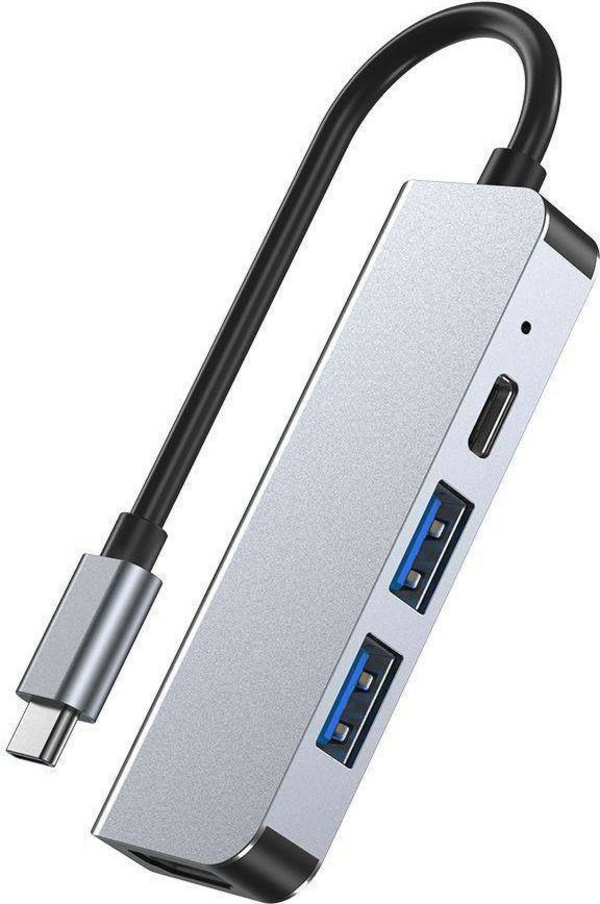 Hub USB C Tech Protect THP810GRY, 4 në 1, kompakt, gri