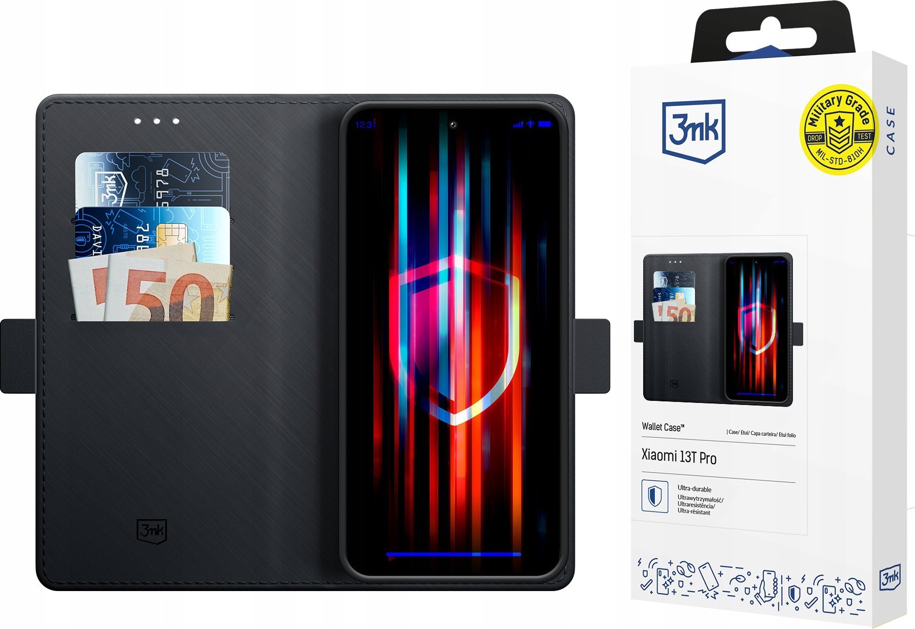 Këllëf portofol Xiaomi 13T Pro 3mk Wallet Case, me kapak, me stand, i zi