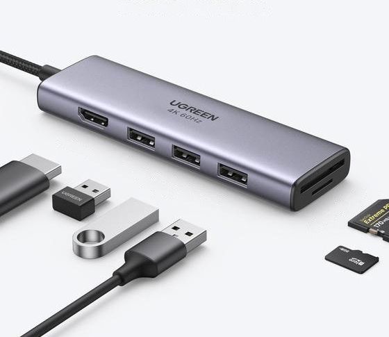 Docking stacion Ugreen UGR1078GRY, USB C 5 në 1, HDMI 4K, gri