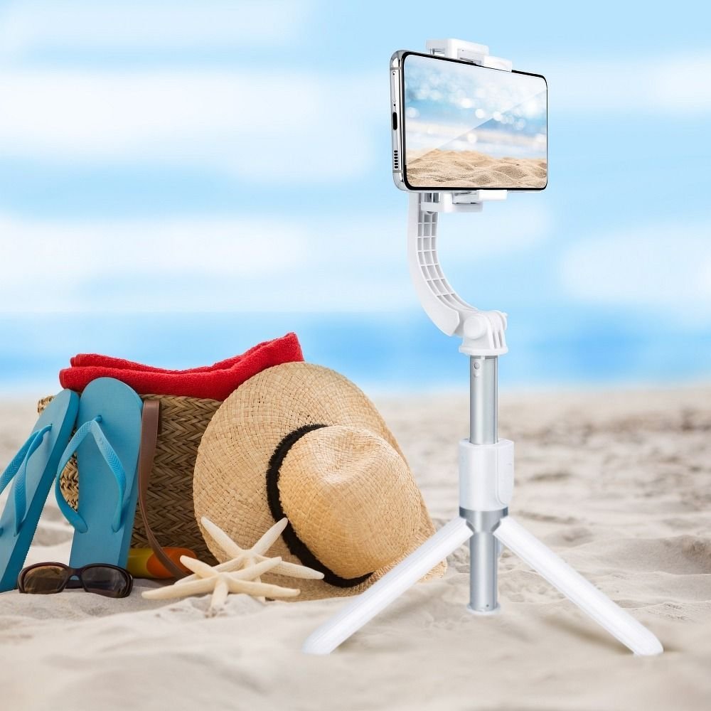 Set selfie tripod me gimbal stabilizer dhe telekomandë Bluetooth, alumini, i zi
