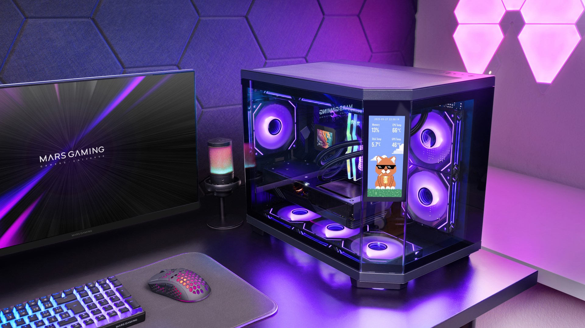 Kullë PC Mars Gaming MC3TCORELCDM, Mini Tower, xham i temperuar, ekran IPS, e zezë