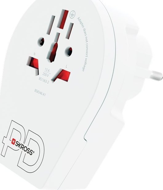 Përshtatës udhëtimi Skross World to EU USB C20PD, prizë universale në EU, USB C PD, i bardhë