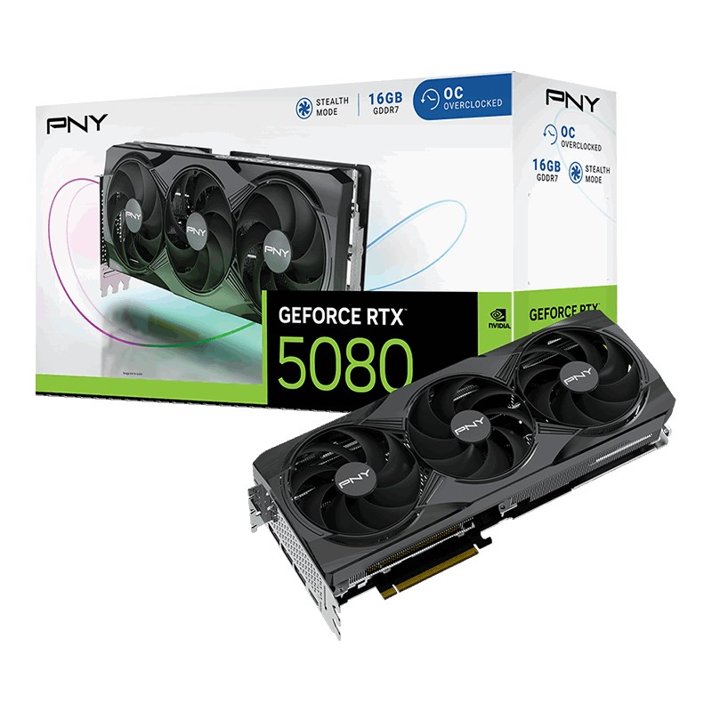 Kartelë grafike PNY GeForce RTX 5080 Overclocked Triple Fan GPU NVIDIA 16 GB GDDR7