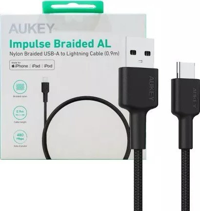 Kabllo USB Aukey CB-CD30, USB A në USB C, 0.9m, 3A, najlon, e zezë