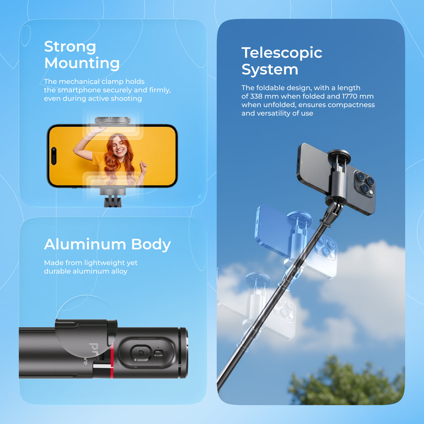 Tripod me hapje automatike Proove DropStop, 177 cm, i zi