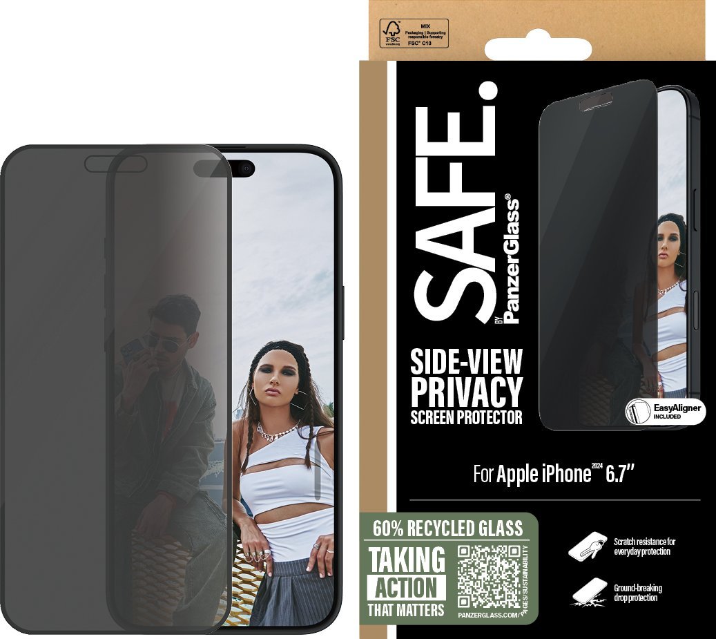 Mbrojtëse ekrani SAFE by PanzerGlass për Apple iPhone 16 Plus, xham privatësie, transparente