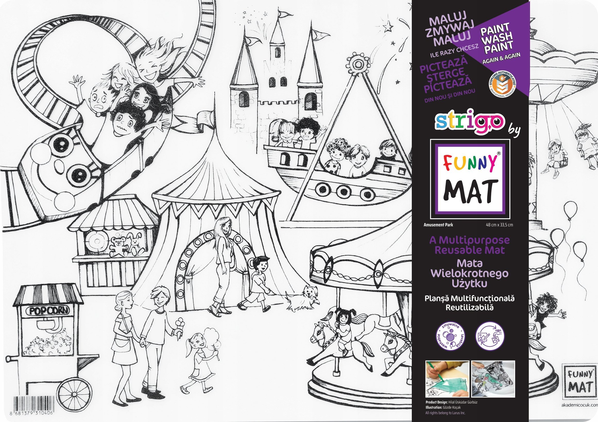 Лист за боење FunnyMat Amusement Park, повторно употреблив, 48 x 33.5 cm, повеќебоен