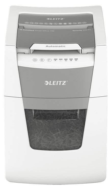 Shredder dokumentesh Leitz Small Office 100, auto 100 fletë, P-4, gri e bardhë