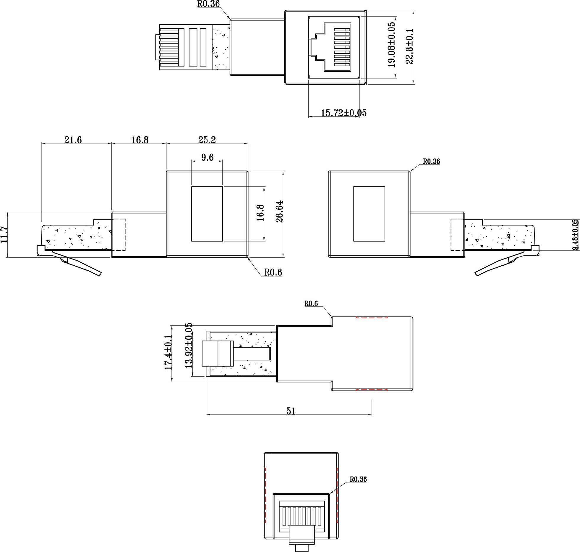Adapter rrjeti InLine Patch Cord Cat.6A, RJ45 mashkull femër, kënd 90°