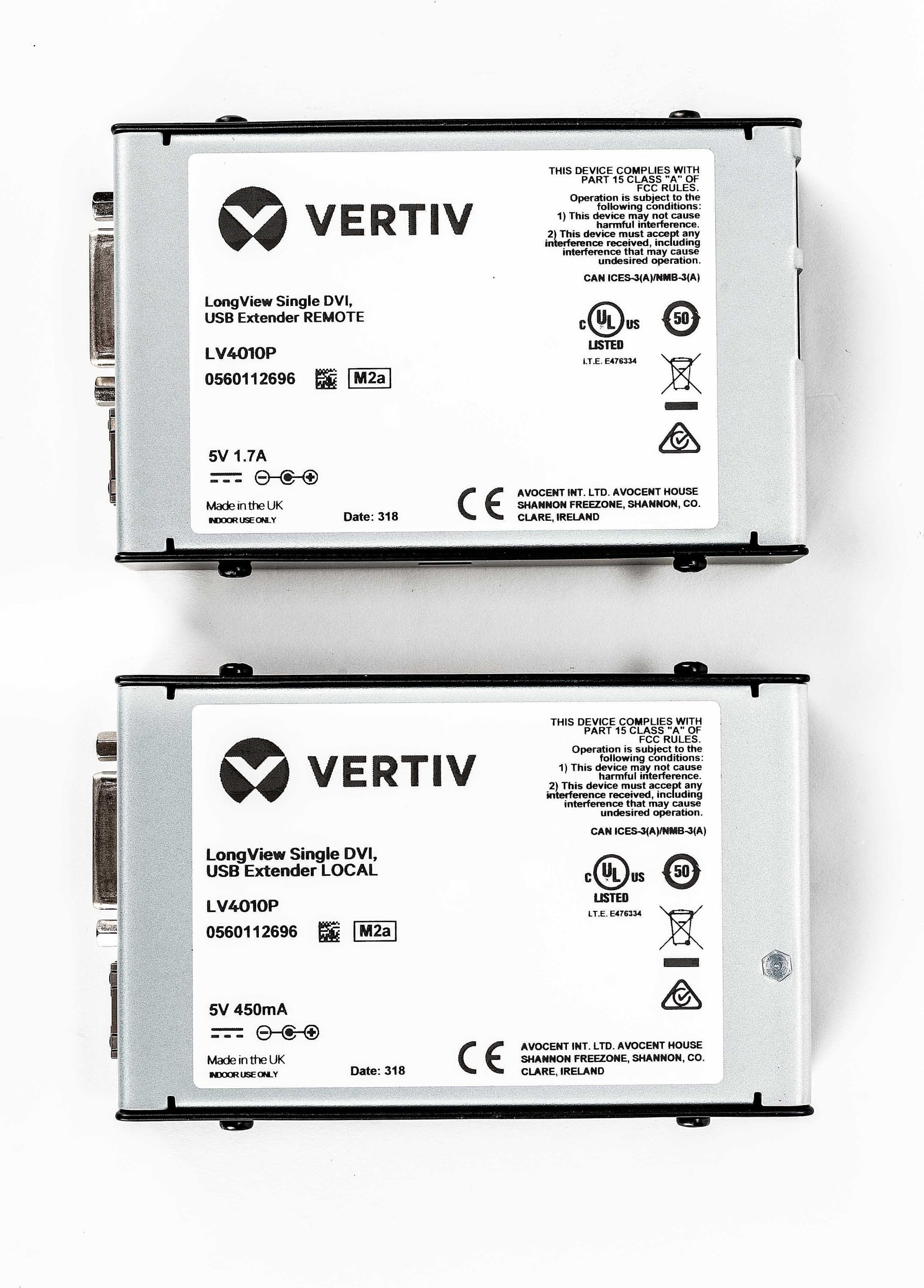 KVM extender Vertiv Avocent LV4010P-202, transmetues dhe receiver, USB 2.0, blu