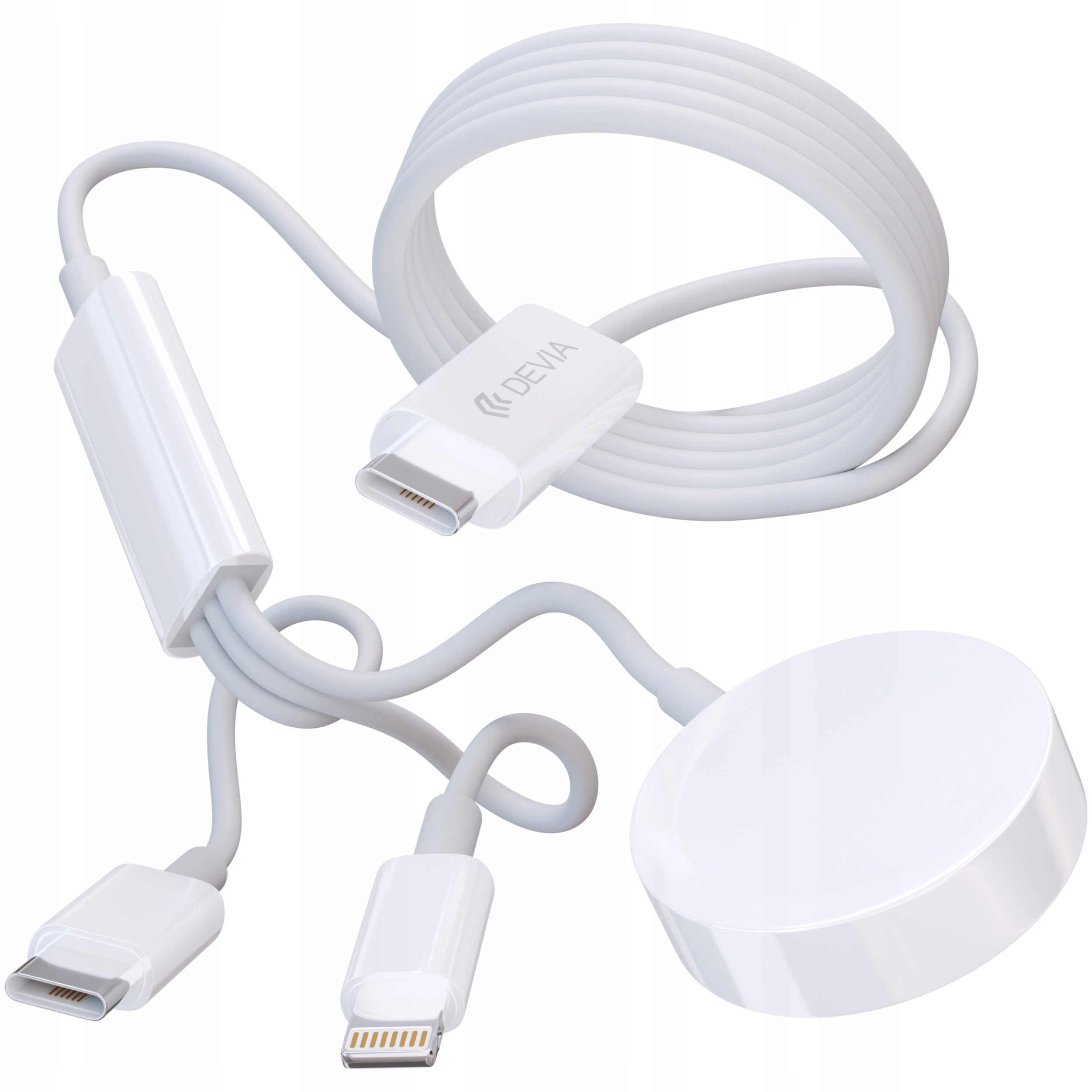 Kabllo 3in1 Devia Smart EA520, USB 3.2 Gen 1, USB C Lightning karikues magnetik Apple Watch, e bardhë