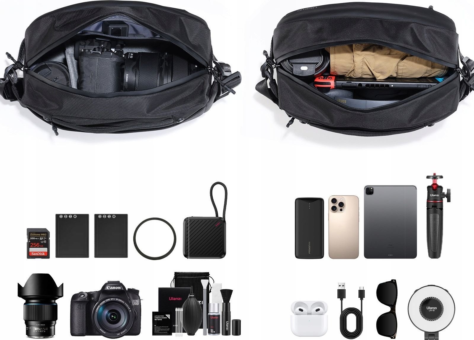 Çantë shpine për kamera Ulanzi PB038 Travel Sling Bag V2, 10L, e zezë