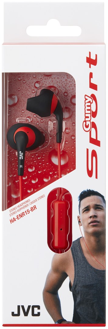 Kufje JVC HA-ENR15-BR-E Gumy Sport, 1m, me mikrofon, të zeza/të kuqe