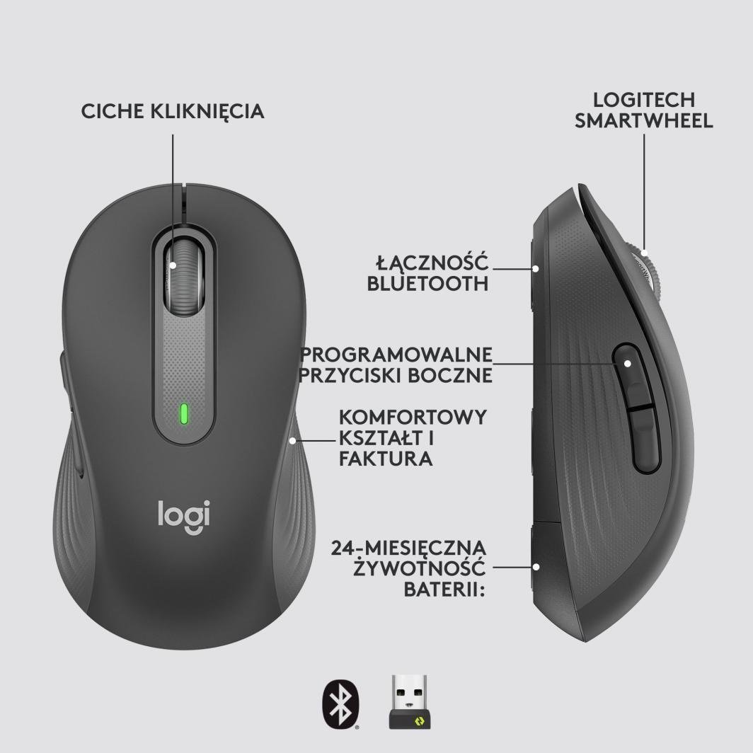 Maus Logitech M650, wireless, Bluetooth, USB, i hirt