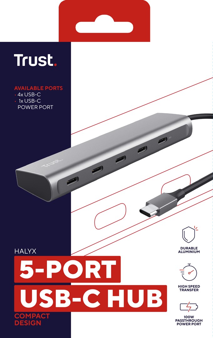 Qendër USB-C Halyx, 5 porte, 100W PD, e argjendtë