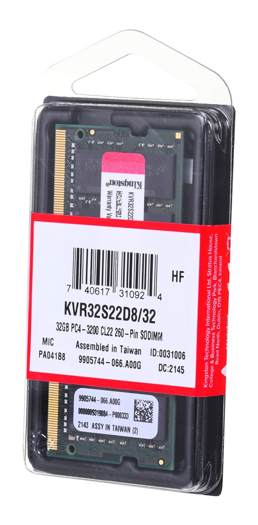 Меморија Kingston ValueRAM DDR4, 32GB, 3200MHz, SODIMM, црна