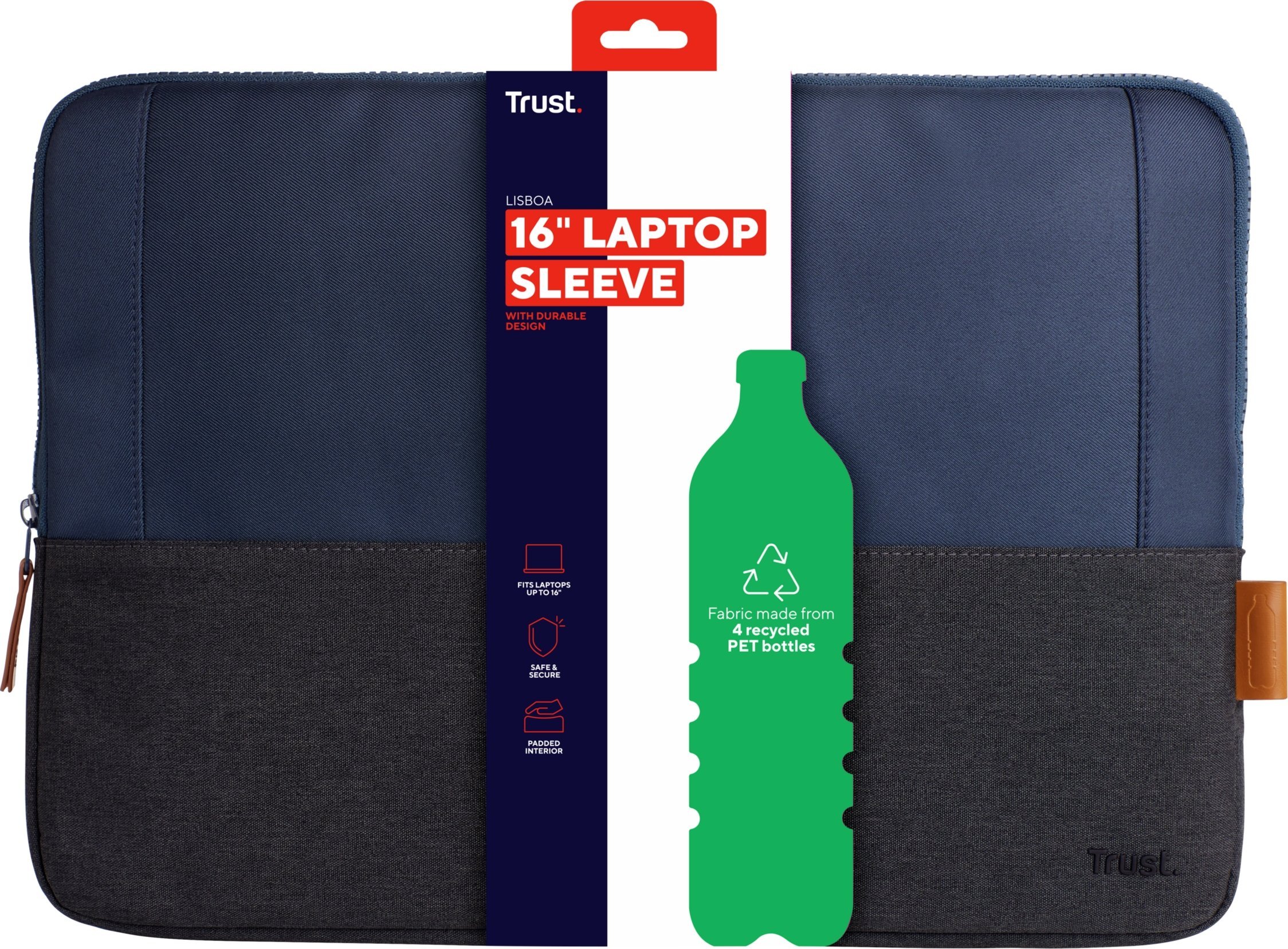 Këllëf laptopi Trust Lisboa Sleeve, 16", material mbrojtës, blu