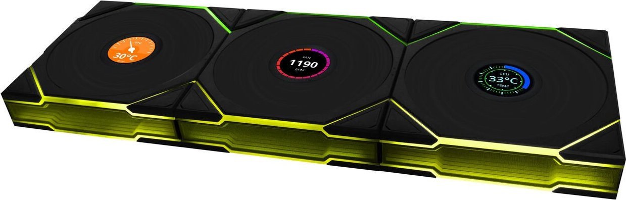 Ventilatorë kasse Lian Li UNI FAN TL LCD Wireless Reverse Blade, 120mm, ARGB PWM, të zinj set 3 copë