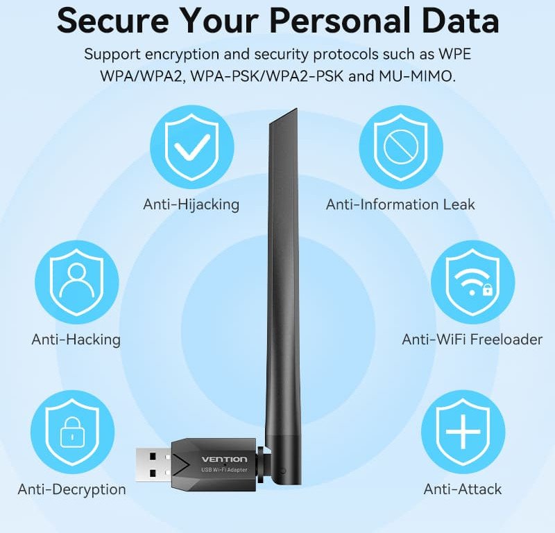 Adapter Wi-Fi USB Vention AC650 Dual Band, antenë high gain, i zi
