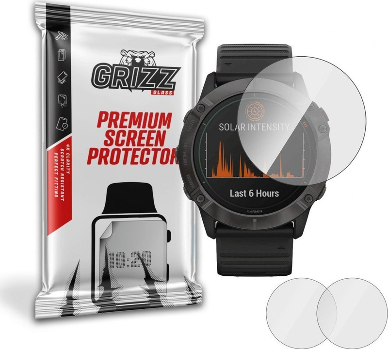 Xham mbrojtës hibrid GrizzGlass për Garmin Fenix 6X 6X Pro, 2 copë, transparent