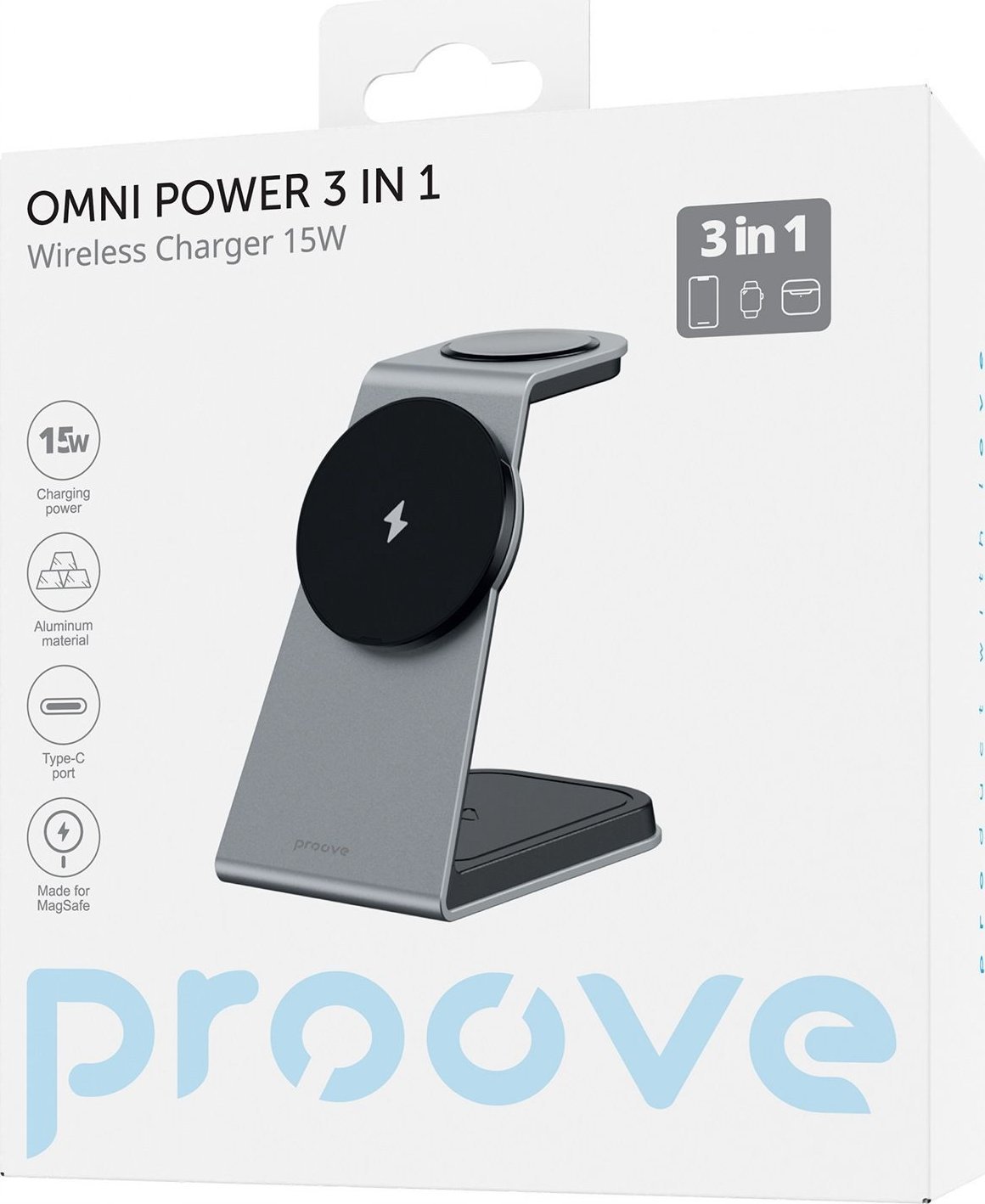 Karikues wireless 3 në 1 Proove Omni Power, Qi, 15W, i zi