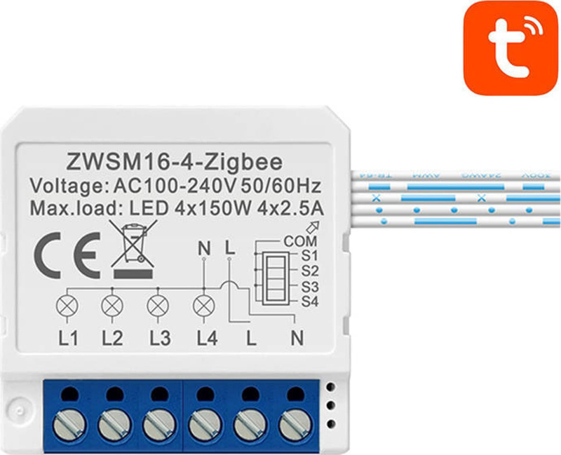 Ndërprerës inteligjent ZigBee Avatto ZWSM16 W4, 4 kanale, TUYA, i bardhë