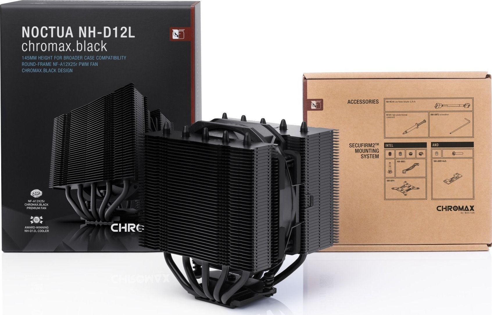 Ладилник за процесор Noctua NH-D12L chromax.black, воздушно ладење, 120 mm, црн