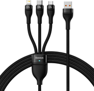 Кабел за полнење Бејсус Флеш Серија II CASS030001, 3 во 1, 1.2 m, 100W, црна