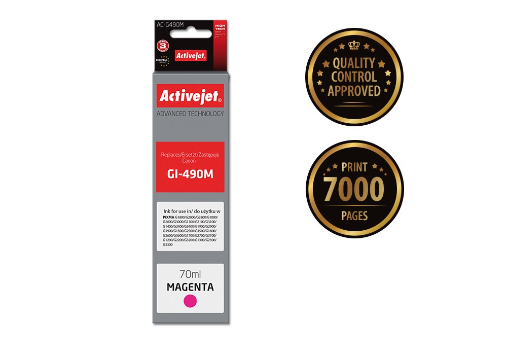 Ngjyrë për printer Activejet AC-G490M (zëvendësim për Canon GI-490M), 70 ml, vjollcë