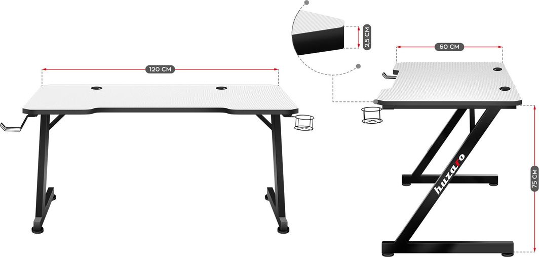 Tavolinë kompjuteri Huzaro Hero 2.5, 120 x 60 cm, e bardhë