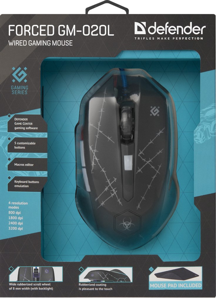 Maus lojërash Defender FORCED GM-020L, USB, 3200 DPI, i zi