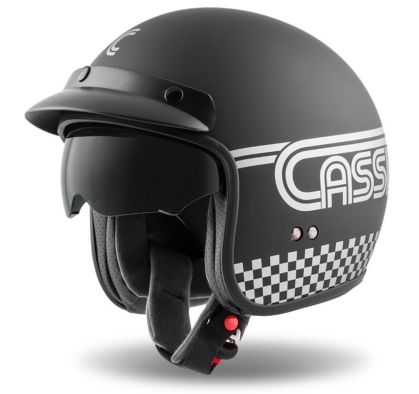 Helmeta moto Cassida Oxygen Rondo, polikarbonat, vizor dielli, e zezë mat me argjend