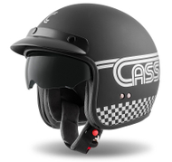 Helmeta moto Cassida Oxygen Rondo, polikarbonat, vizor dielli, e zezë mat me argjend