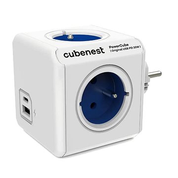 Продолжен штекер Cubenest Powercube Original, 4x излез, USB A+C PD 20W, бело сина