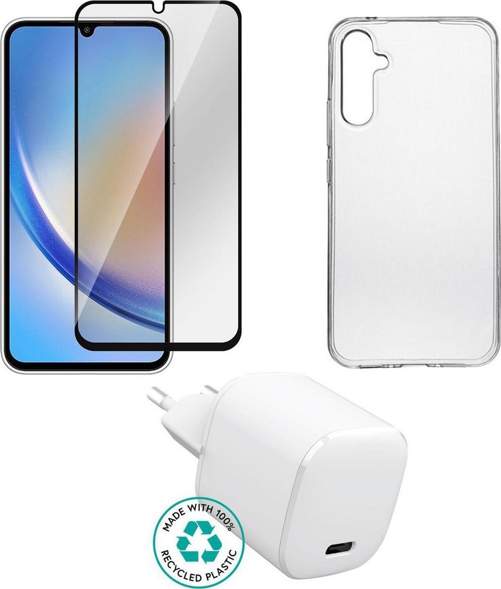 Set aksesorësh ESTUFF për Samsung Galaxy A55, mbrojtës ekrani, këllëf, transparent