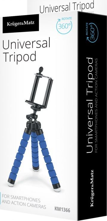 Tripod për telefon dhe kamerë Kruger&amp;Matz KM1366, këmbë fleksibile, deri 700g, i zi