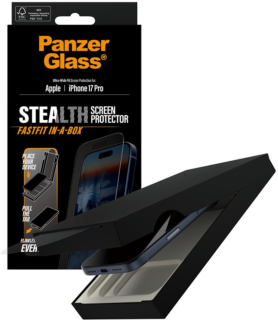 Mbrojtës ekrani PanzerGlass Stealth për iPhone 17 Pro, Ultra Wide Fit, transparencë