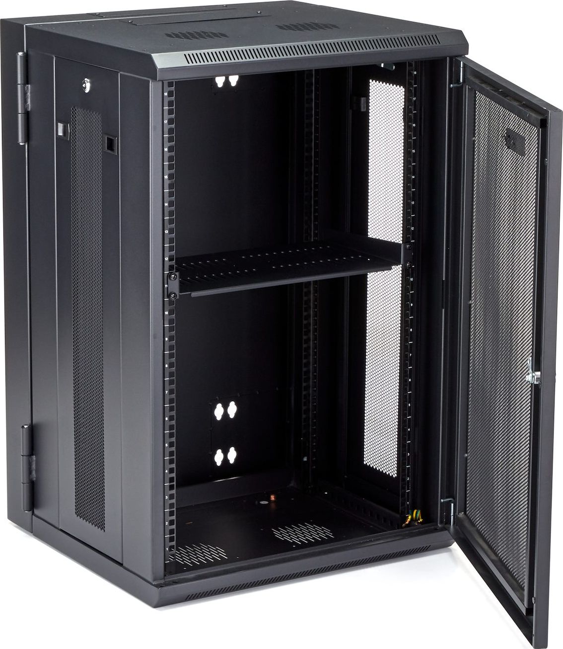 Kabinet rrjeti StarTech 4 Post 18U, montim në mur, me raft 1U, i zi