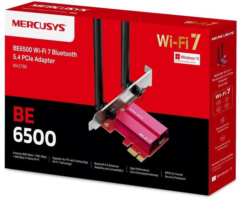 Kartë rrjeti Mercusys MA37BE, PCIe WiFi 7, Bluetooth 5.4, e zezë