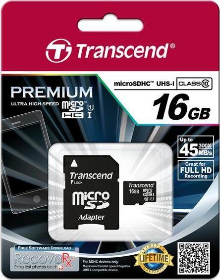 Kartë memorie Transcend Premium TS16GUSDU1, MicroSDHC, 16GB, Class 10, UHS-I/U1