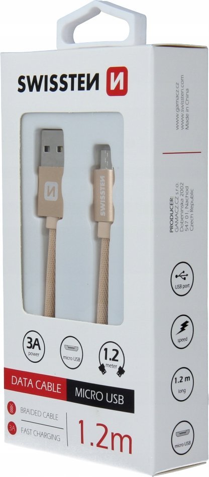 Kabllo USB në Micro USB Swissten, 1.2m, ngjyrë gold